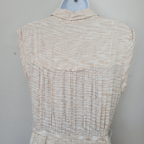 Lola Sport Women's 40 Medium Beige Ivory Cap Sleeve Midi Dress Button Down - Picture 3 of 13